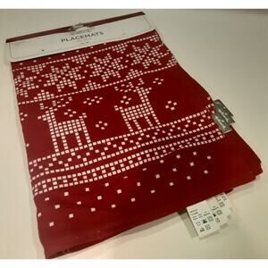 Hallmark Christmas Placemat Set Reindeer & Snowflakes Red & White